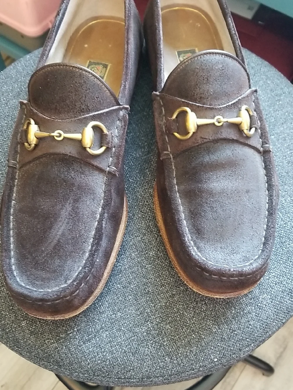 Gucci mens suede loafers size 9.5.  Made In Italy.  EUC